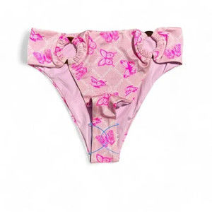 ASOS DESIGN ring high leg high waist bikini bottom in butterfly print pink sz 4